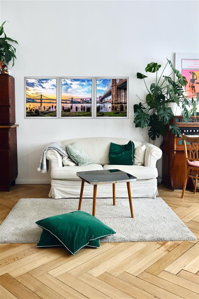 James Venuti, Manhattan Sunrise, EFX, EFX Gallery, art, photography, giclée, prints, picture frames, Manhattan Sunrise 24" multi-frame 3 section in living room